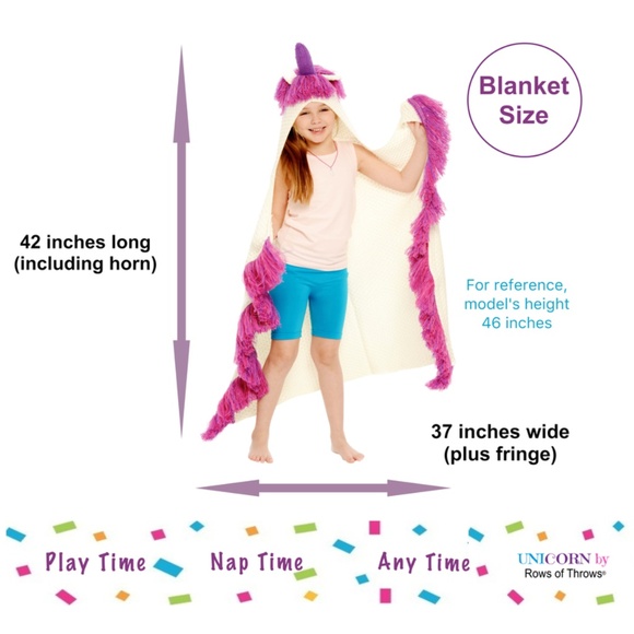 Kids Hooded Unicorn Blanket - Purple Horn - Picture 2 of 6